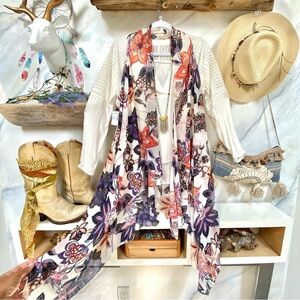 Botanical floral sheer summer open front vest w shabby chic prairie vibe